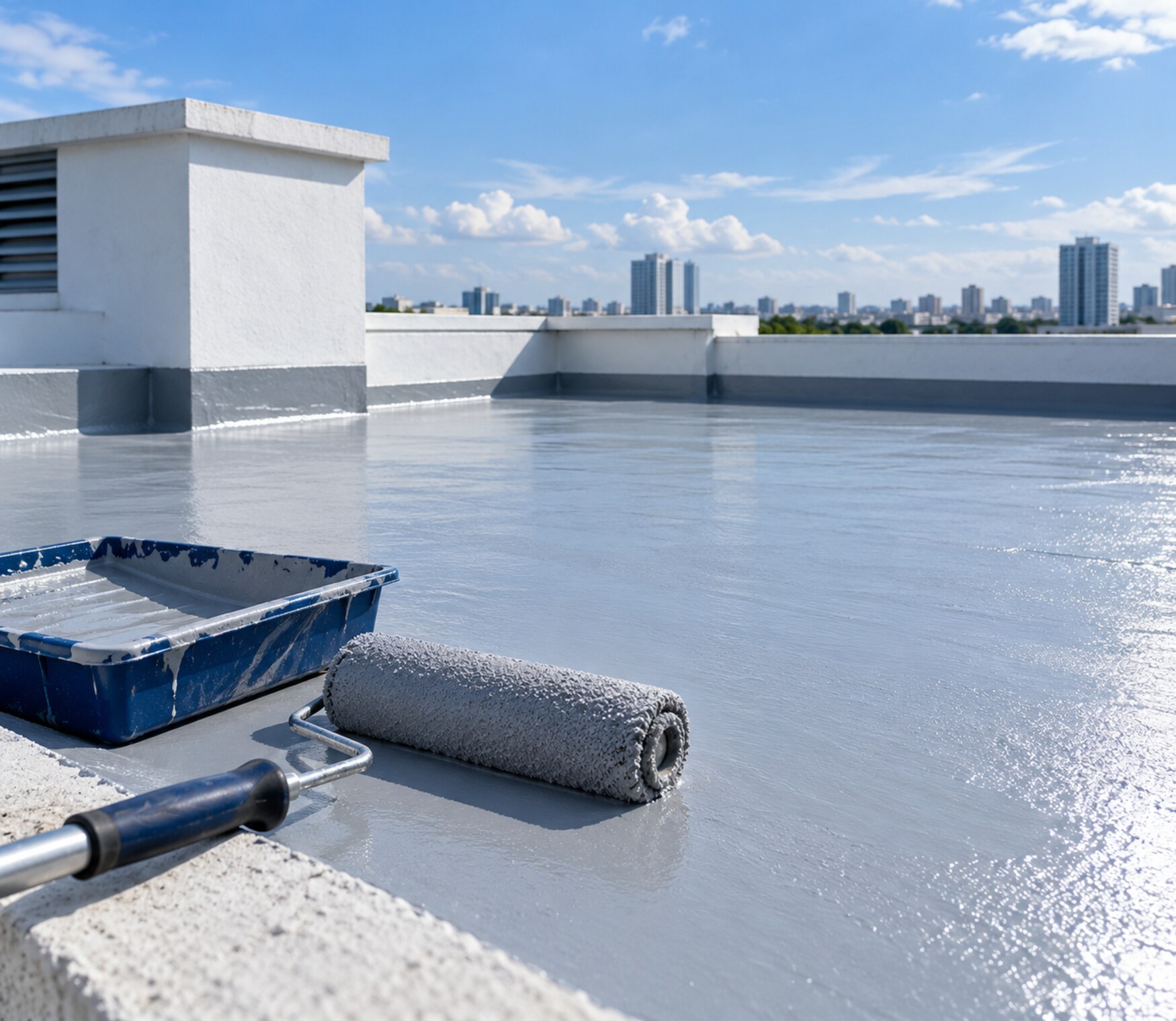 Sân thượng vừa phủ lớp chống thấm